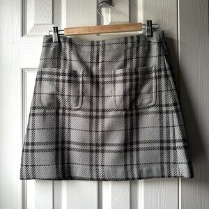 J. Crew Black Gray Plaid Lined Mini Skirt with Pockets Size 4 Like New